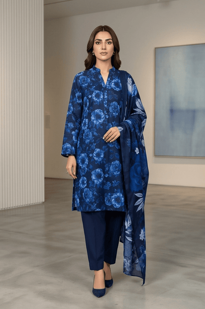 3 Piece Chamki Lawn Unstitched Suit With lawn Dupatta - 5005