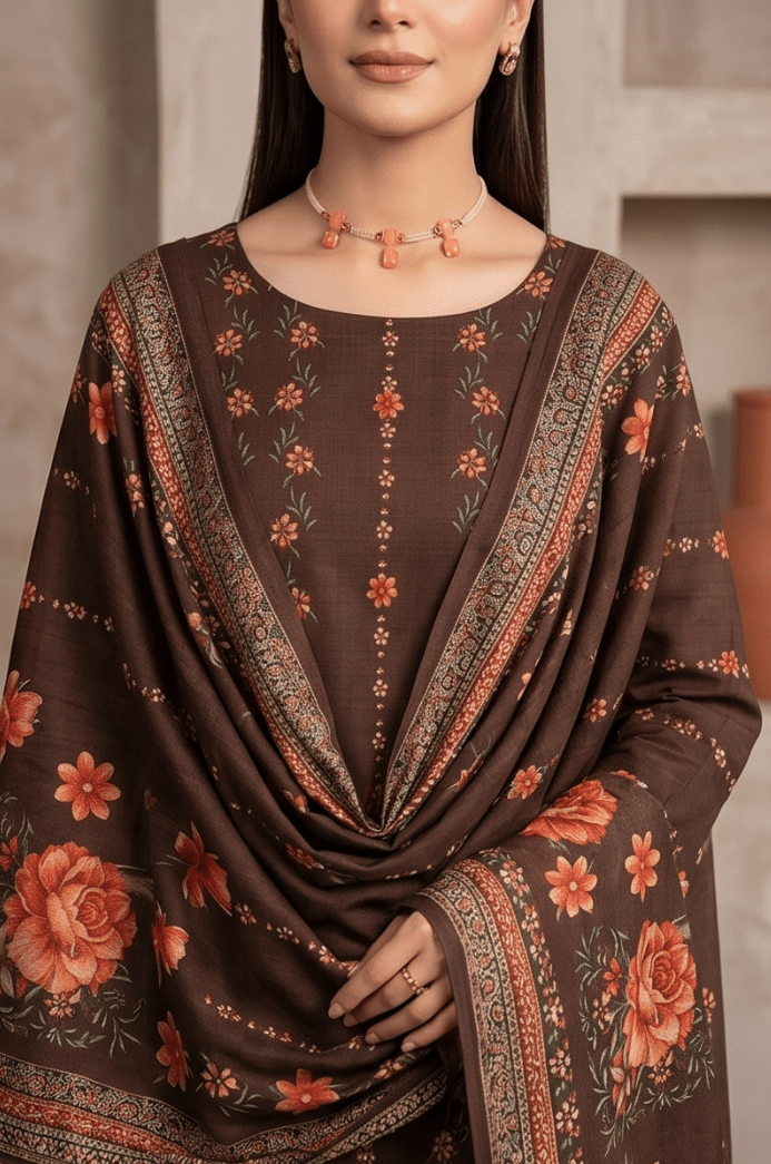 3 Piece Chamki Lawn Unstitched Suit With lawn Dupatta - 5006