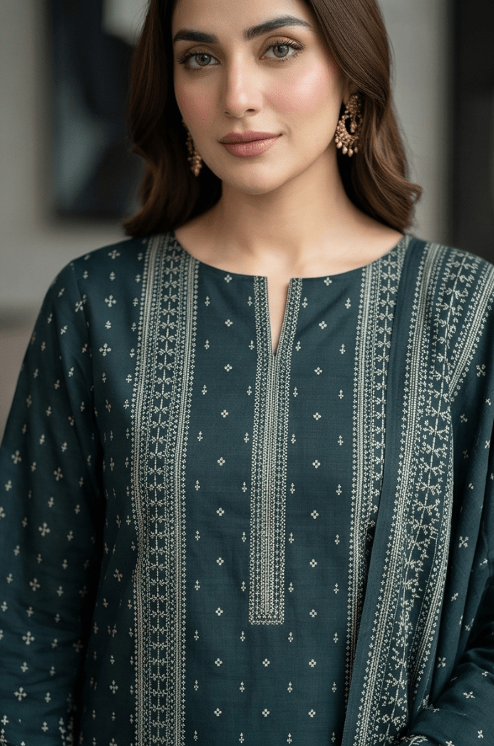 3 Piece Chamki Lawn Unstitched Suit With lawn Dupatta - 5007