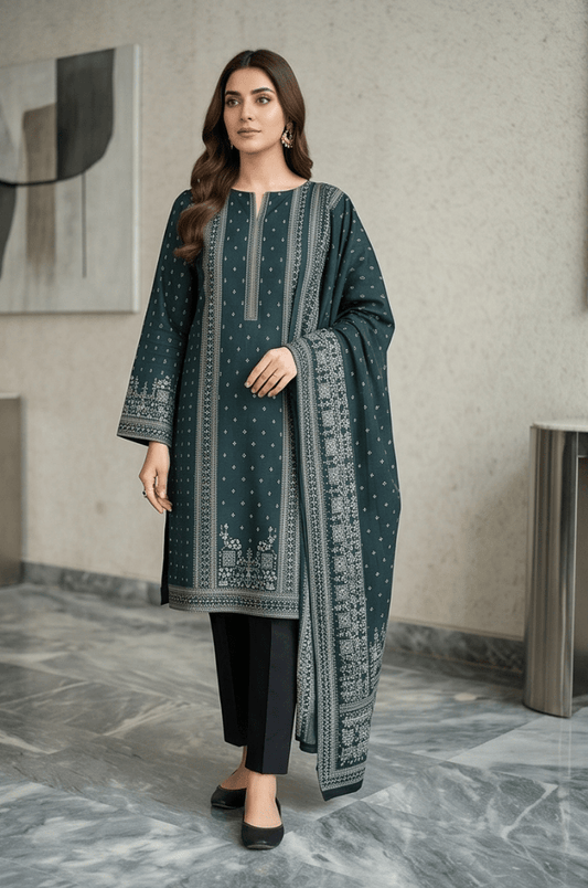 3 Piece Chamki Lawn Unstitched Suit With lawn Dupatta - 5007