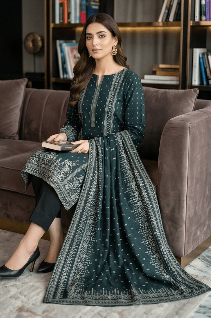 3 Piece Chamki Lawn Unstitched Suit With lawn Dupatta - 5007
