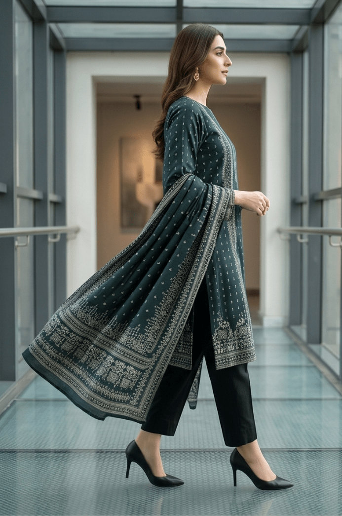 3 Piece Chamki Lawn Unstitched Suit With lawn Dupatta - 5007
