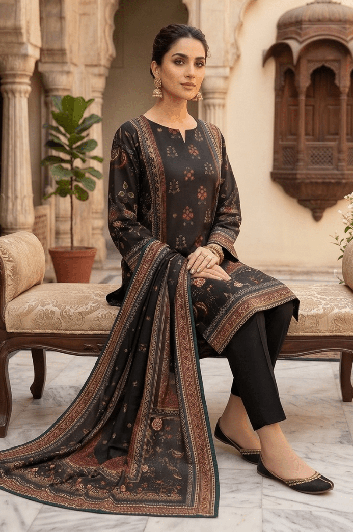 3 Piece Chamki Lawn Unstitched Suit With lawn  Dupatta - 5008