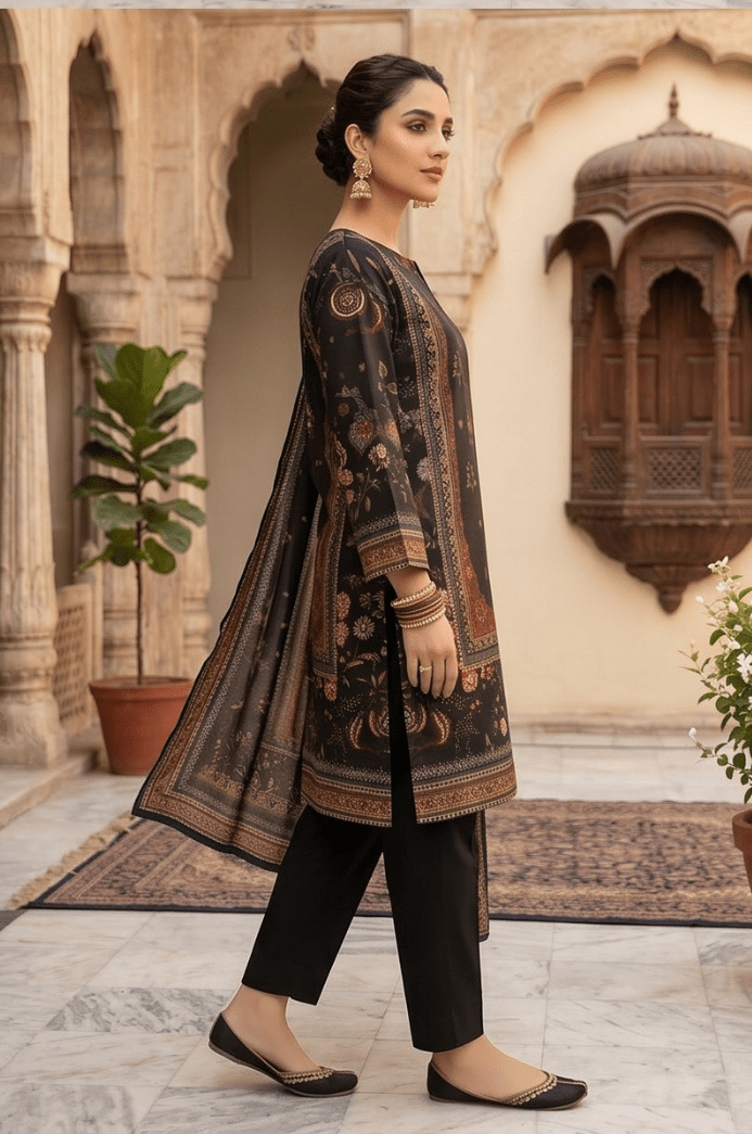 3 Piece Chamki Lawn Unstitched Suit With lawn  Dupatta - 5008