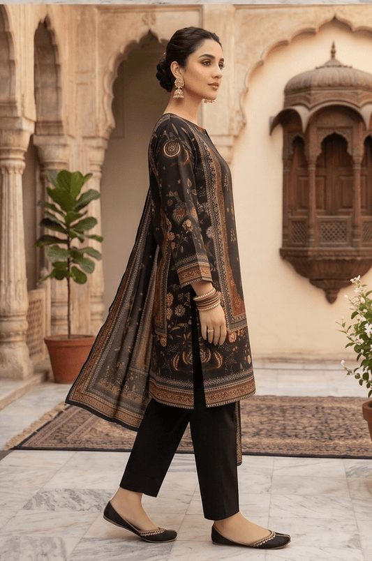 3 Piece Chamki Lawn Unstitched Suit With lawn  Dupatta - 5008