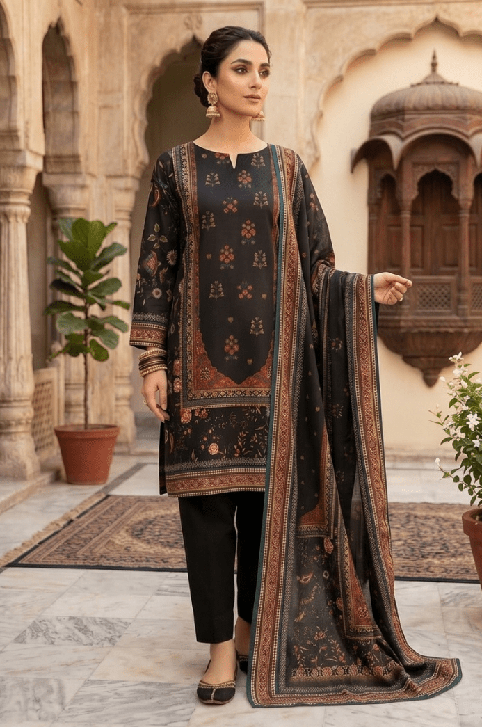 3 Piece Chamki Lawn Unstitched Suit With lawn  Dupatta - 5008