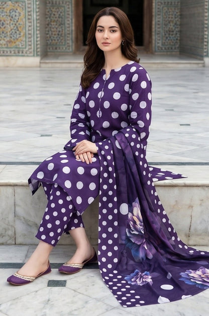 3 Piece Chamki Lawn Unstitched Suit With Lawn Dupatta - 4469