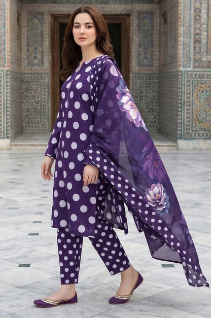 3 Piece Chamki Lawn Unstitched Suit With Lawn Dupatta - 4469
