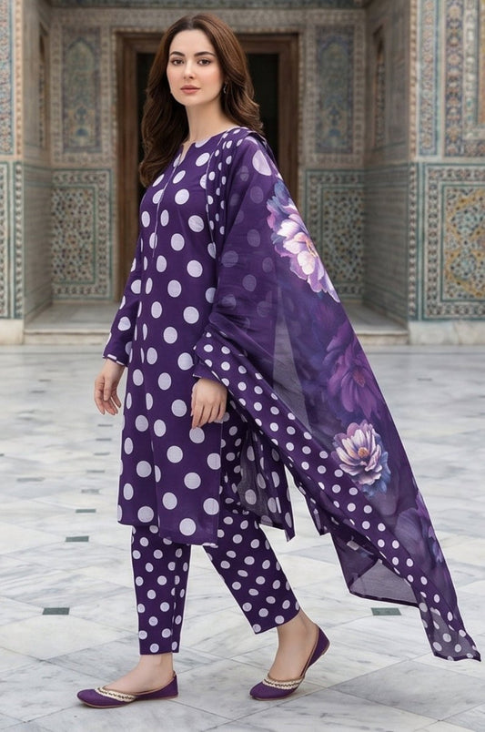 3 Piece Chamki Lawn Unstitched Suit With Lawn Dupatta - 4469
