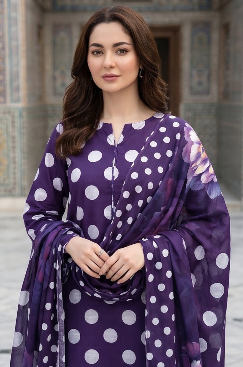 3 Piece Chamki Lawn Unstitched Suit With Lawn Dupatta - 4469