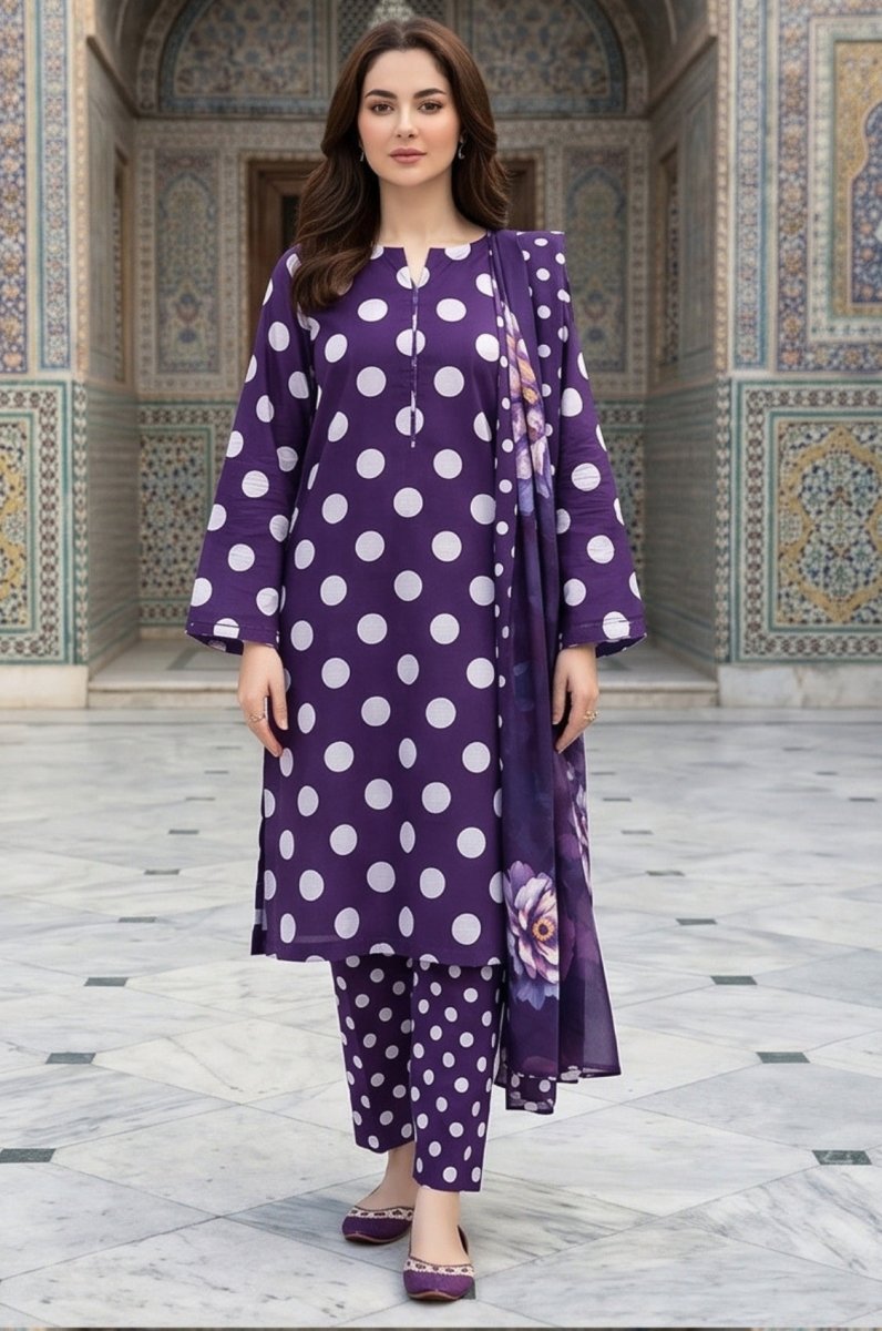 3 Piece Chamki Lawn Unstitched Suit With Lawn Dupatta - 4469