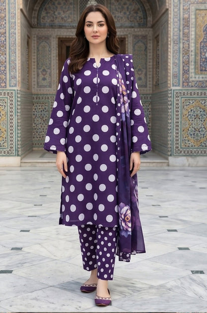 3 Piece Chamki Lawn Unstitched Suit With Lawn Dupatta - 4469