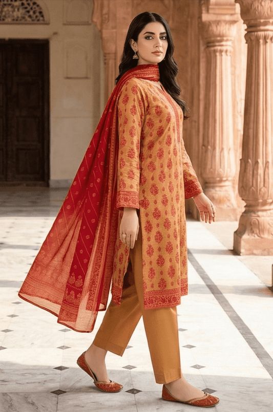 3 Piece Doriya Lawn Unstitched Suit With Lawn Dupatta - 4483