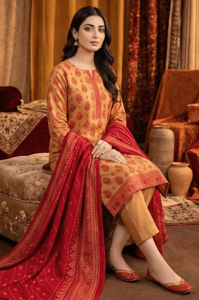 3 Piece Doriya Lawn Unstitched Suit With Lawn Dupatta - 4483