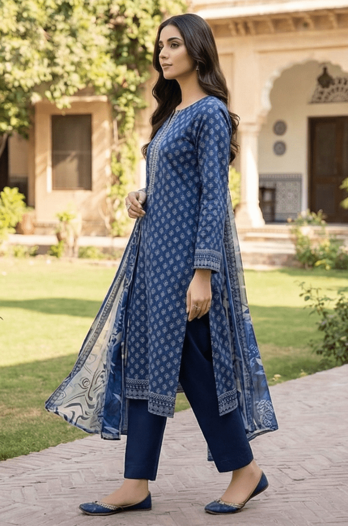 3 Piece Doriya Lawn Unstitched Suit With Lawn Dupatta - 4484