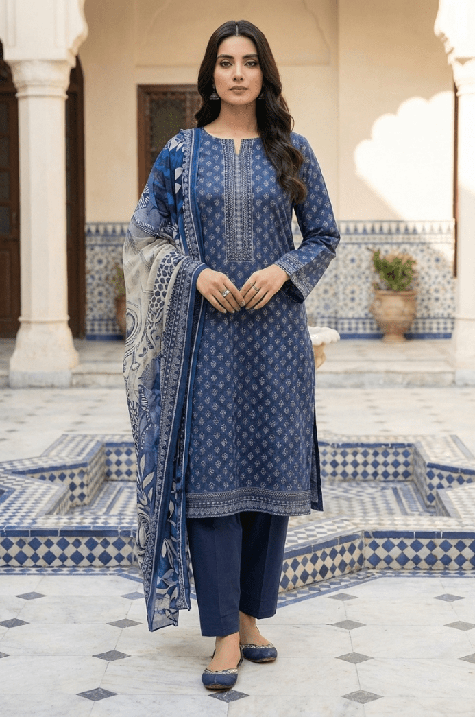 3 Piece Doriya Lawn Unstitched Suit With Lawn Dupatta - 4484