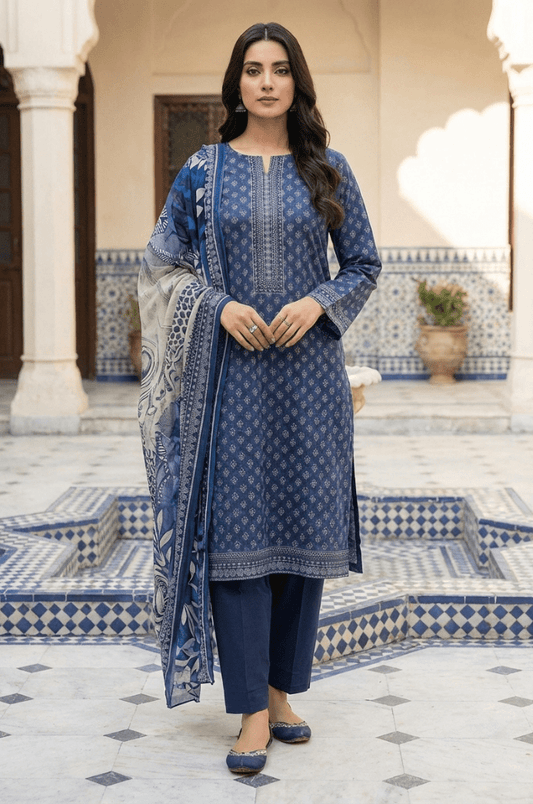 3 Piece Doriya Lawn Unstitched Suit With Lawn Dupatta - 4484
