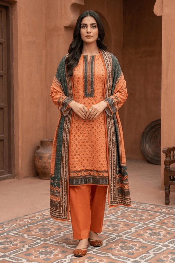 3 Piece Doriya Lawn Unstitched Suit With Lawn Dupatta - 4485