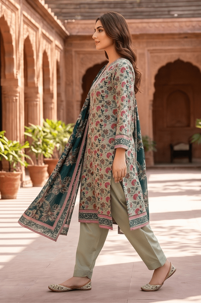 3 Piece Doriya Lawn Unstitched Suit With lawn Dupatta - 5010