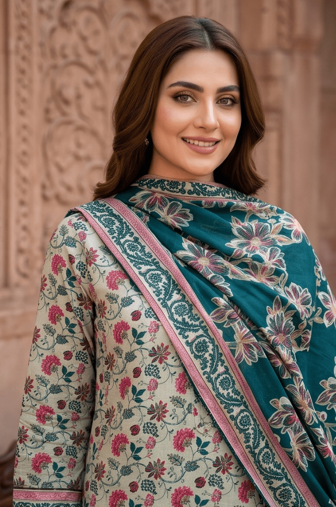 3 Piece Doriya Lawn Unstitched Suit With lawn Dupatta - 5010