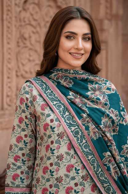 3 Piece Doriya Lawn Unstitched Suit With lawn Dupatta - 5010