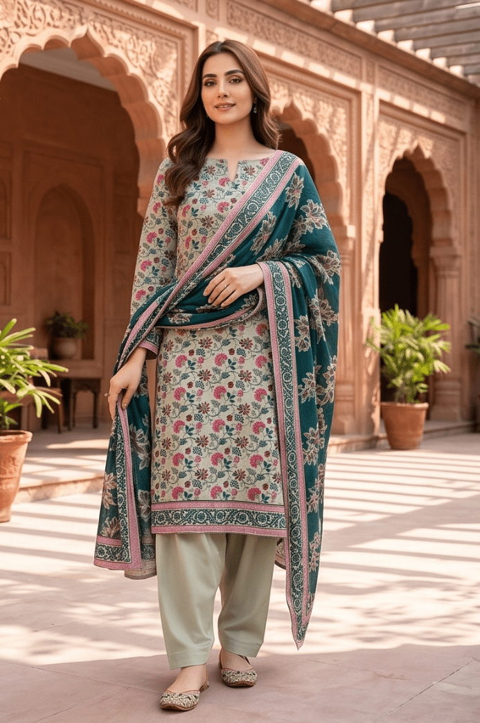 3 Piece Doriya Lawn Unstitched Suit With lawn Dupatta - 5010
