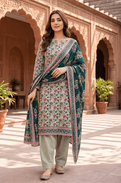 3 Piece Doriya Lawn Unstitched Suit With lawn Dupatta - 5010