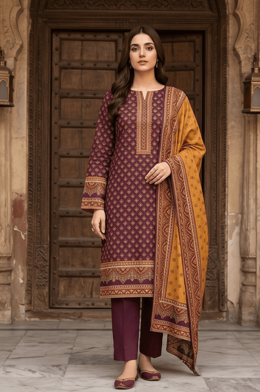 3 Piece Doriya Lawn Unstitched Suit With voile lawn Dupatta - 5011