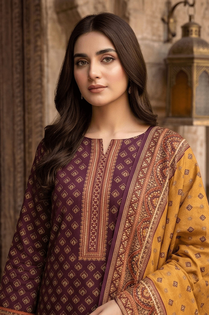 3 Piece Doriya Lawn Unstitched Suit With voile lawn Dupatta - 5011