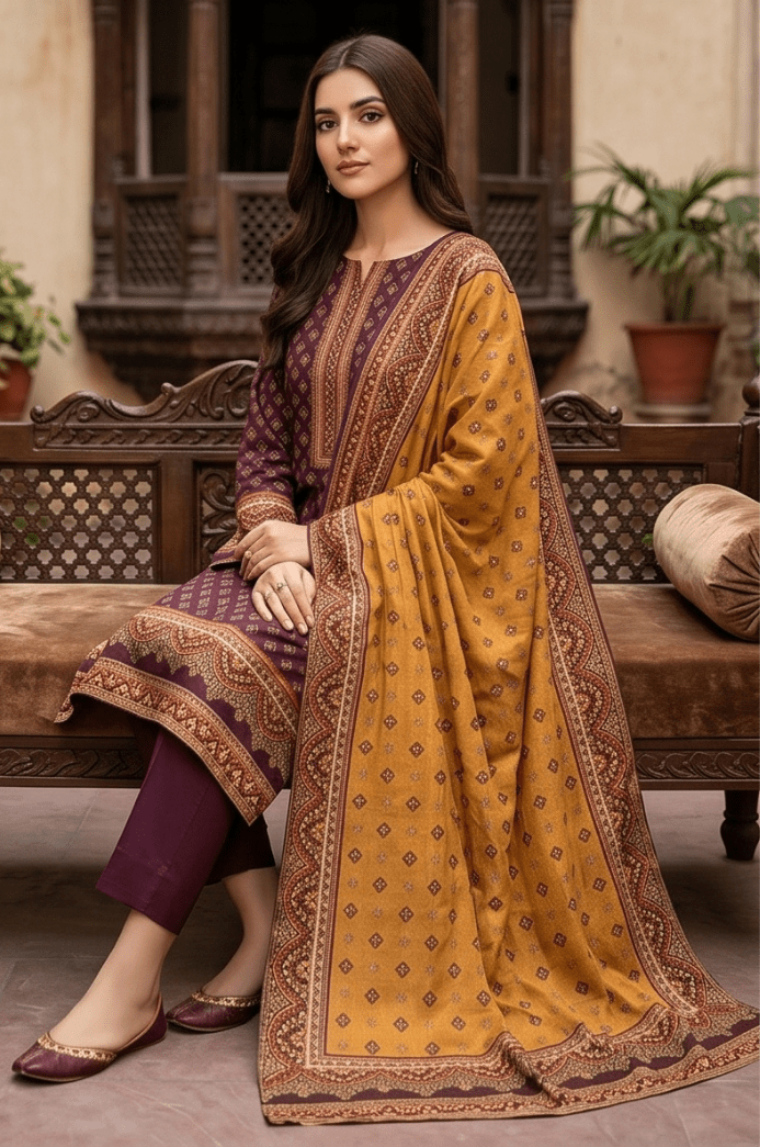 3 Piece Doriya Lawn Unstitched Suit With voile lawn Dupatta - 5011