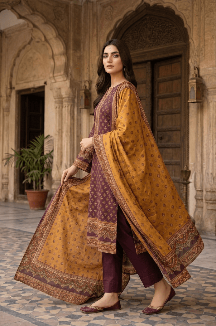 3 Piece Doriya Lawn Unstitched Suit With voile lawn Dupatta - 5011
