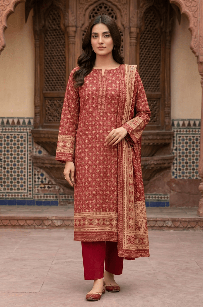 3 Piece Doriya  Lawn Unstitched Suit With Voile Lawn Dupatta - 5012