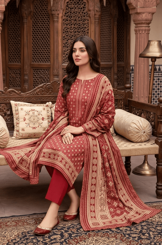 3 Piece Doriya  Lawn Unstitched Suit With Voile Lawn Dupatta - 5012