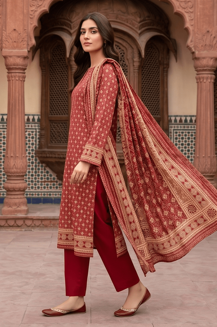 3 Piece Doriya  Lawn Unstitched Suit With Voile Lawn Dupatta - 5012