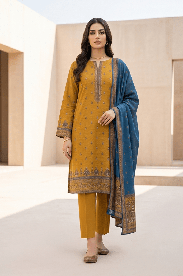3 Piece Lawn Unstitched Suit With Voile Lawn Dupatta - 5013