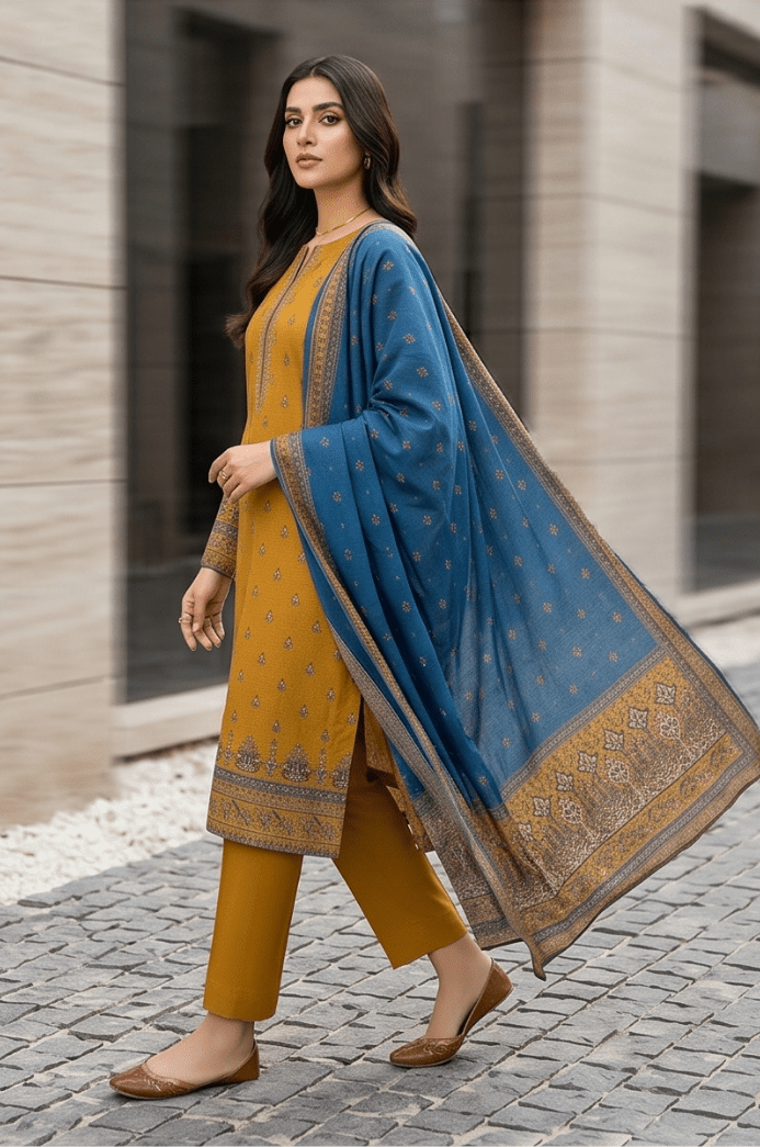 3 Piece Lawn Unstitched Suit With Voile Lawn Dupatta - 5013