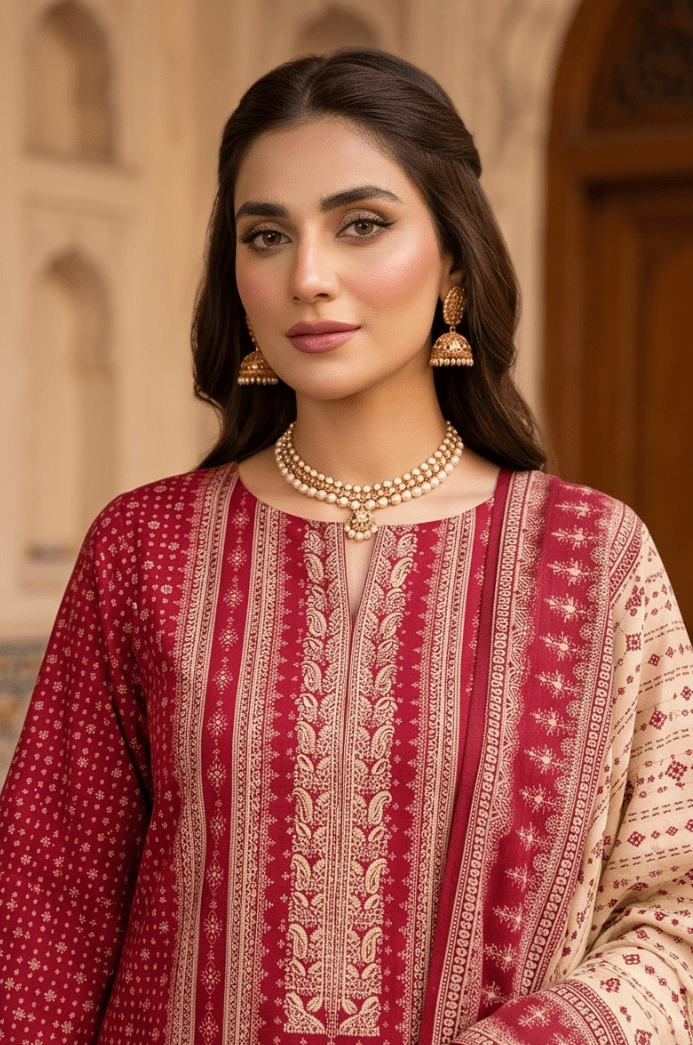 3 Piece Lawn Unstitched Suit With Voile Lawn Dupatta - 5014