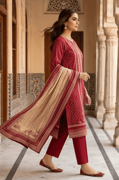 3 Piece Lawn Unstitched Suit With Voile Lawn Dupatta - 5014