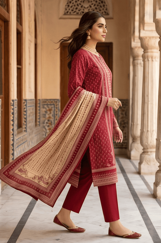3 Piece Lawn Unstitched Suit With Voile Lawn Dupatta - 5014