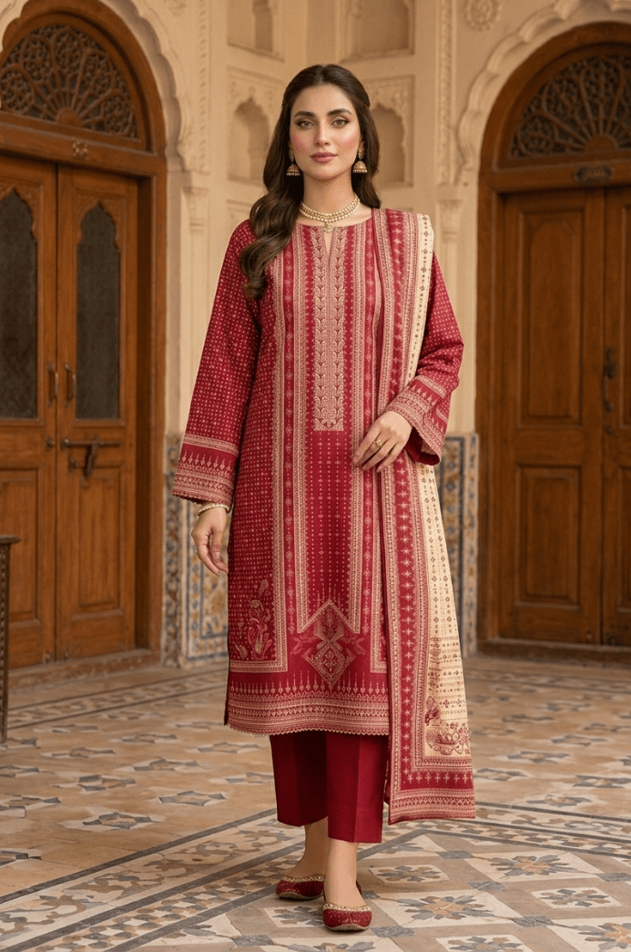 3 Piece Lawn Unstitched Suit With Voile Lawn Dupatta - 5014