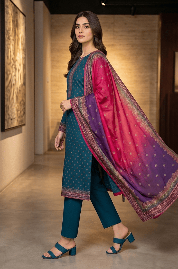 3 Piece Lawn Unstitched Suit With Voile Lawn Dupatta- 5015