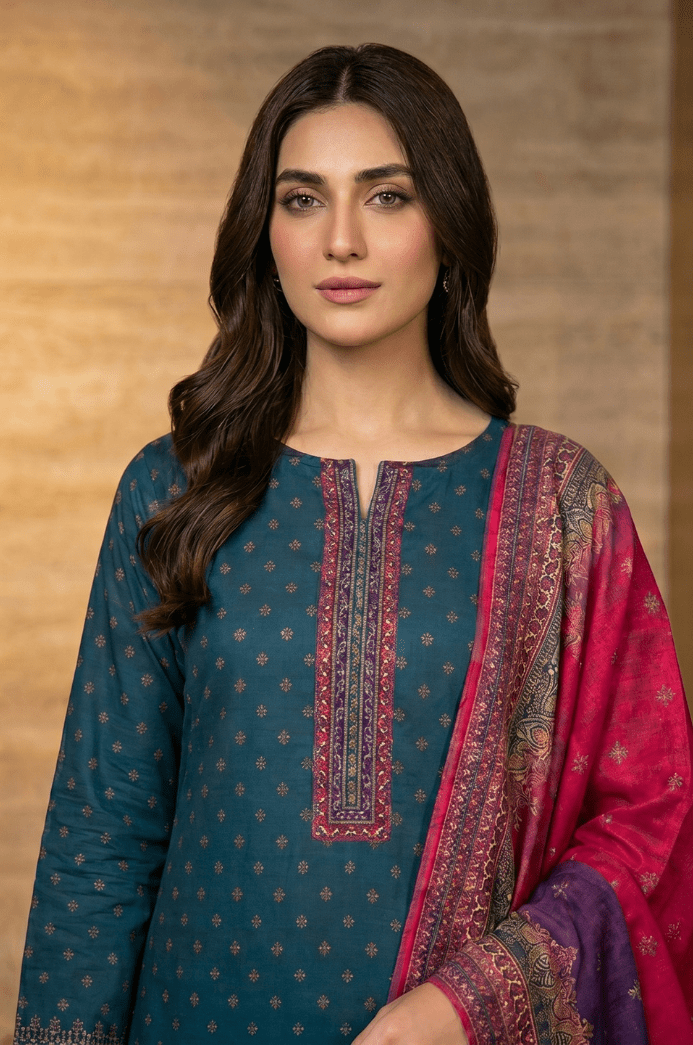 3 Piece Lawn Unstitched Suit With Voile Lawn Dupatta- 5015