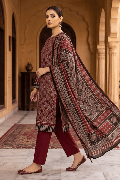 3 Piece Lawn Unstitched Suit With Voile Lawn Dupatta - 5016