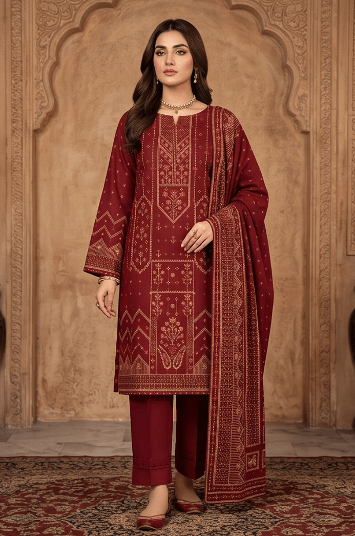 3 Piece Lawn Unstitched Suit With Voile Lawn Dupatta - 5017