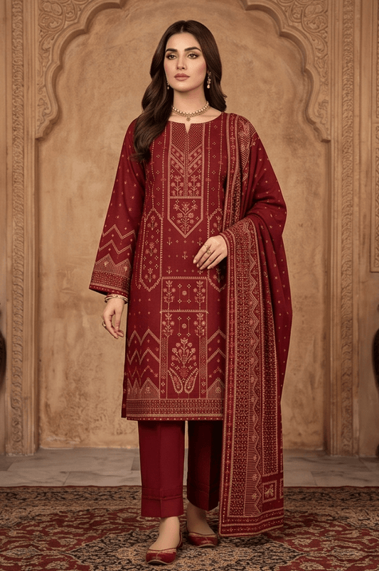 3 Piece Lawn Unstitched Suit With Voile Lawn Dupatta - 5017
