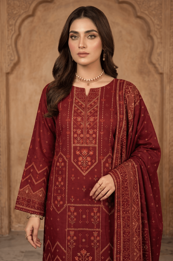 3 Piece Lawn Unstitched Suit With Voile Lawn Dupatta - 5017
