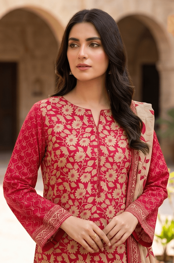 3 Piece Lawn Unstitched Suit With Voile Lawn Dupatta - 5019