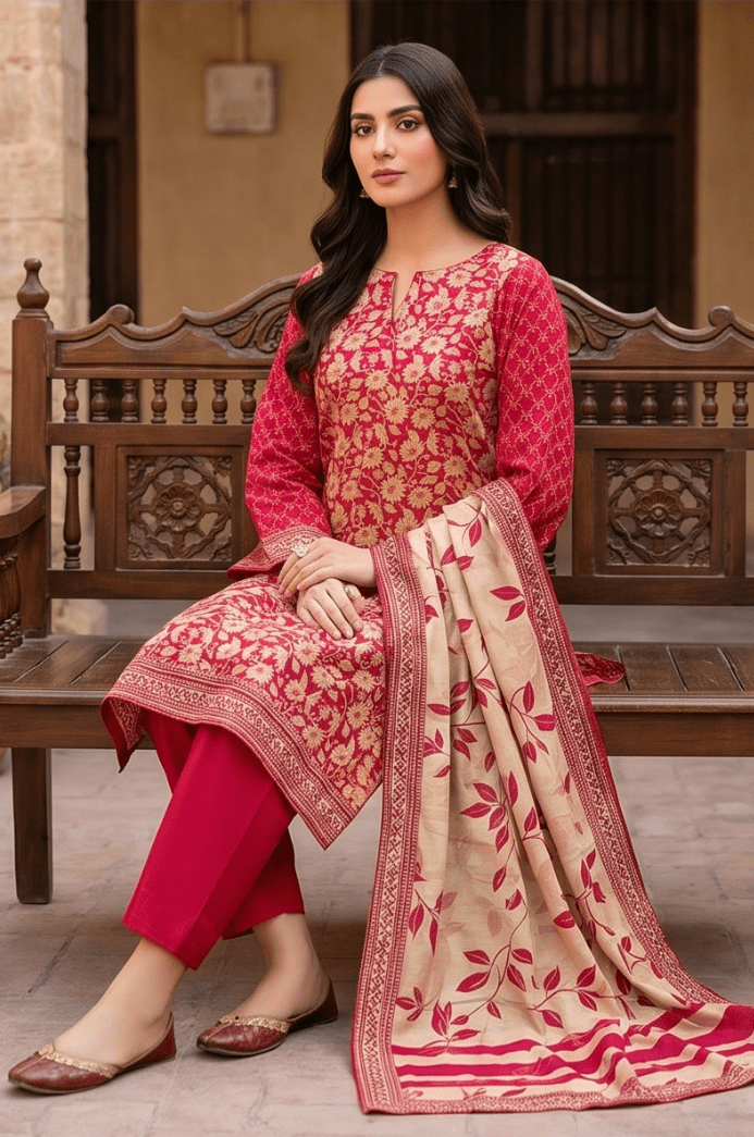 3 Piece Lawn Unstitched Suit With Voile Lawn Dupatta - 5019
