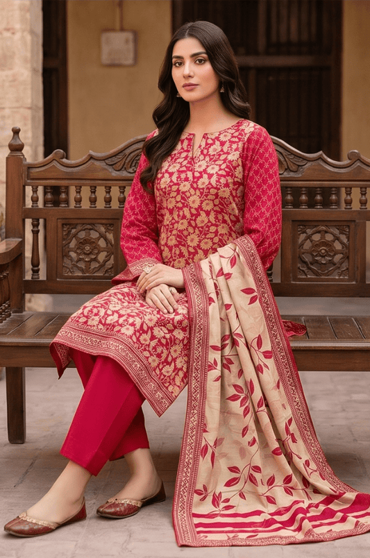 3 Piece Lawn Unstitched Suit With Voile Lawn Dupatta - 5019
