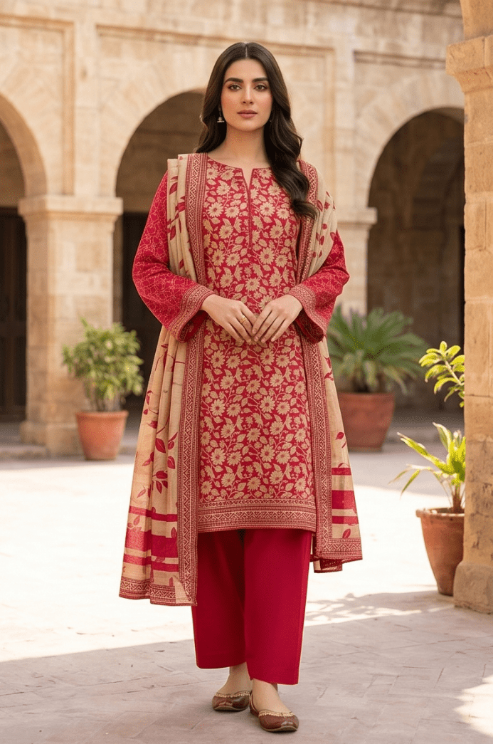 3 Piece Lawn Unstitched Suit With Voile Lawn Dupatta - 5019